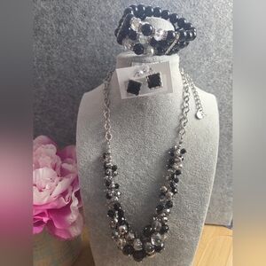 Elegant Black and Silver Glass Jewelry Set